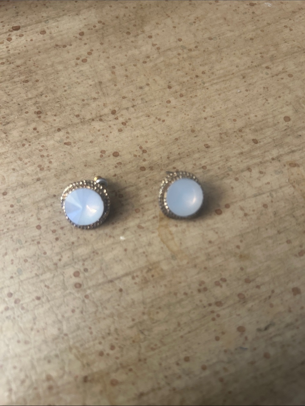 Silver-Trim Blue Opal Stud Earrings